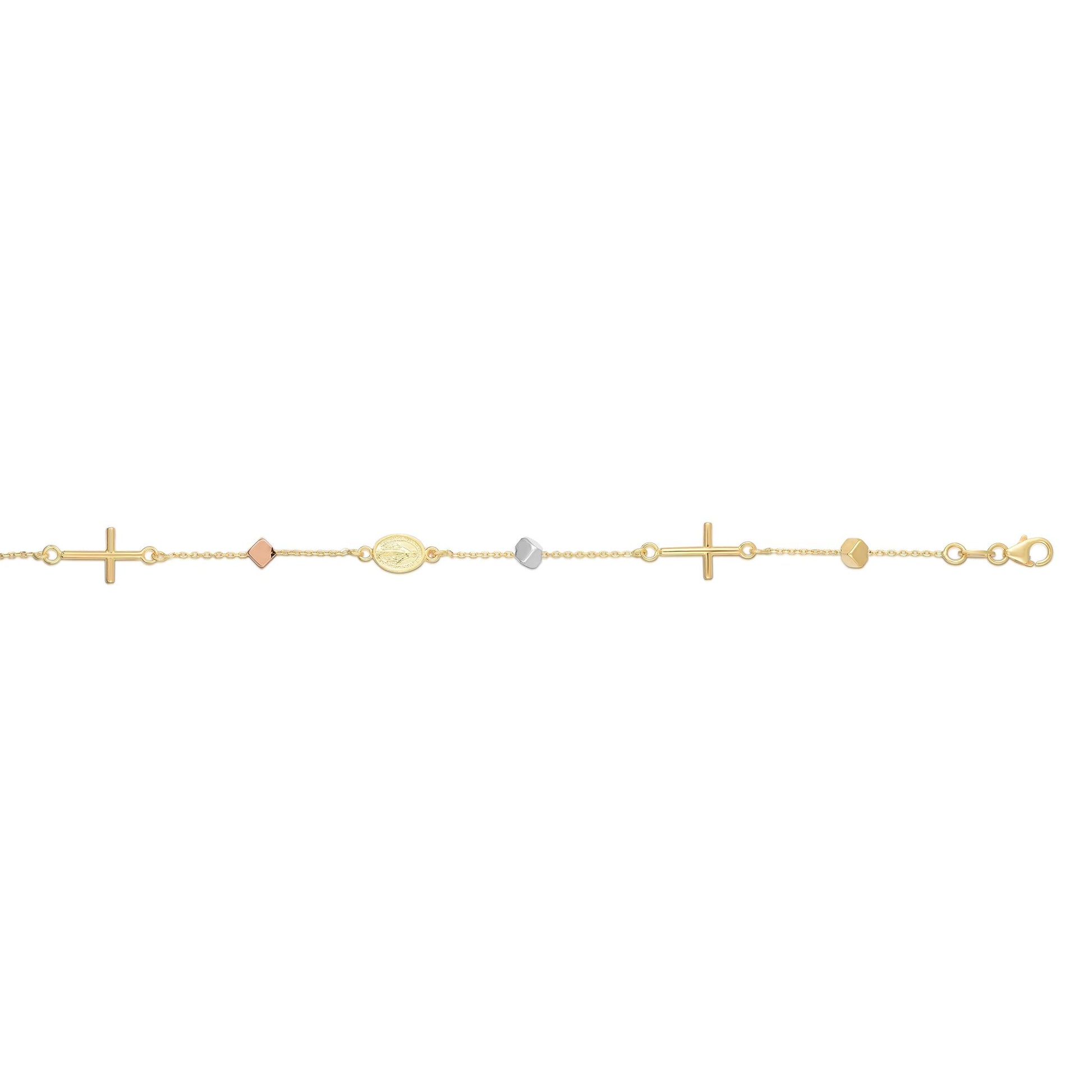 Royal Chain 14K Tri-color Gold Polished Cube & Cross Bracelet RC3592