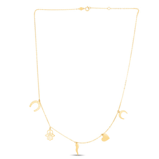 Royal Chain 14K Gold Trend Charm Dangle Necklace RC6980