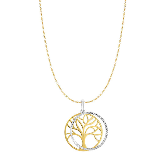 Royal Chain 14K Two-tone Gold Double Disc Tree of Life Necklace SET2321
