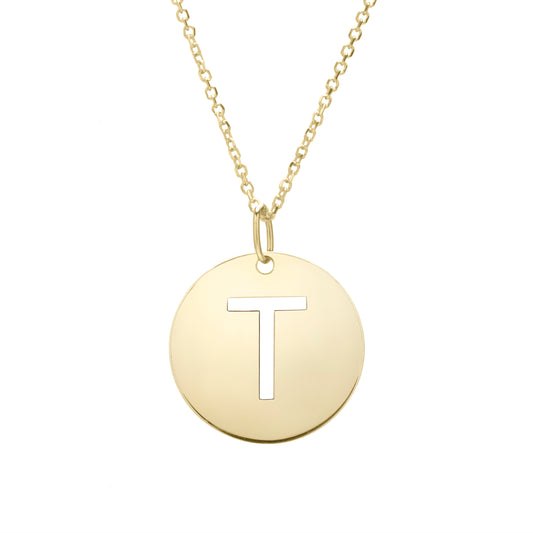 Royal Chain 14K Gold Disc Initial T Necklace SETT2932