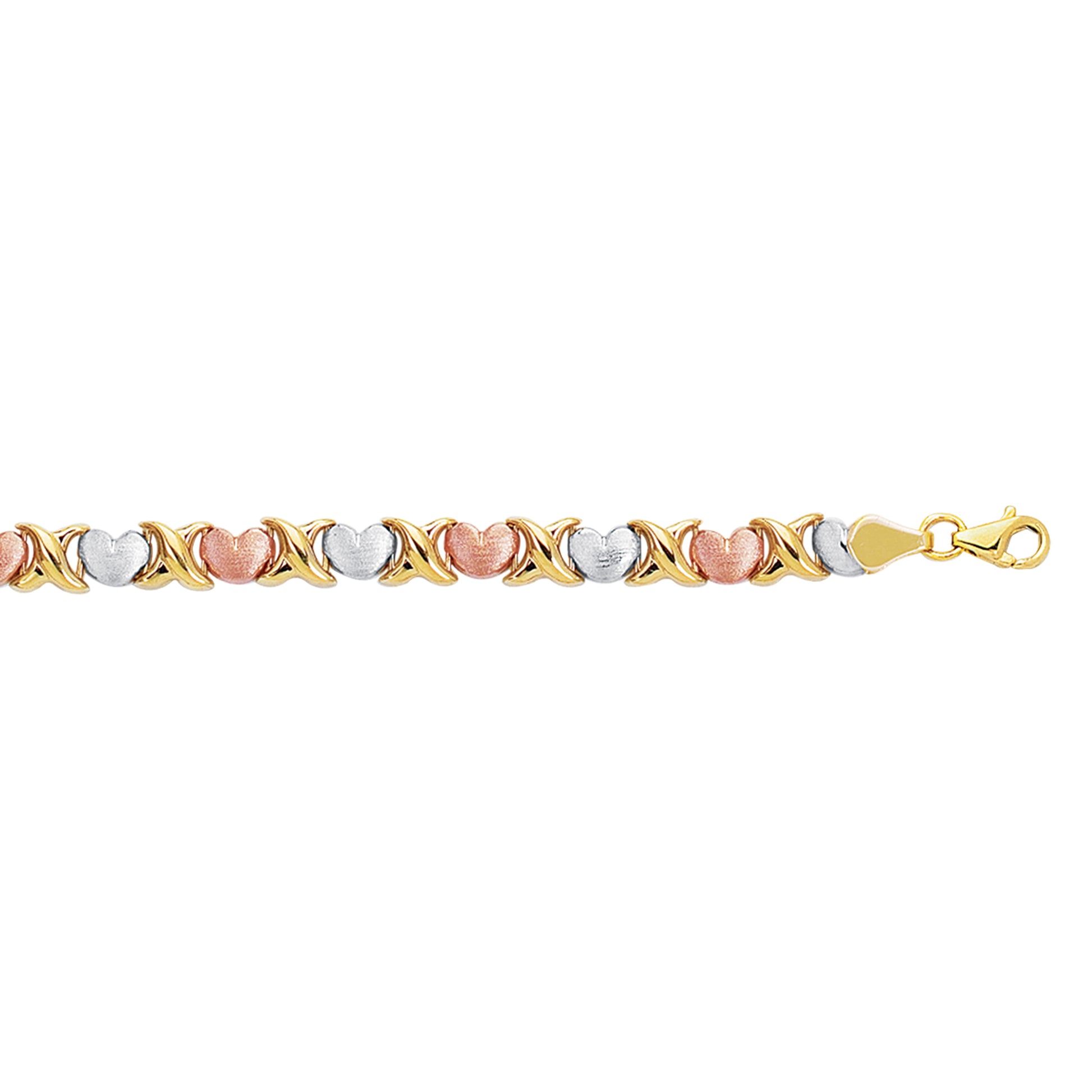 Royal Chain 14K Tri-color Gold X & O Heart Stampato Bracelet STA283