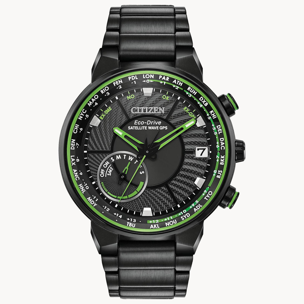Citizen Satellite Wave GPS Freedom Black-Green Dial Stainless Steel