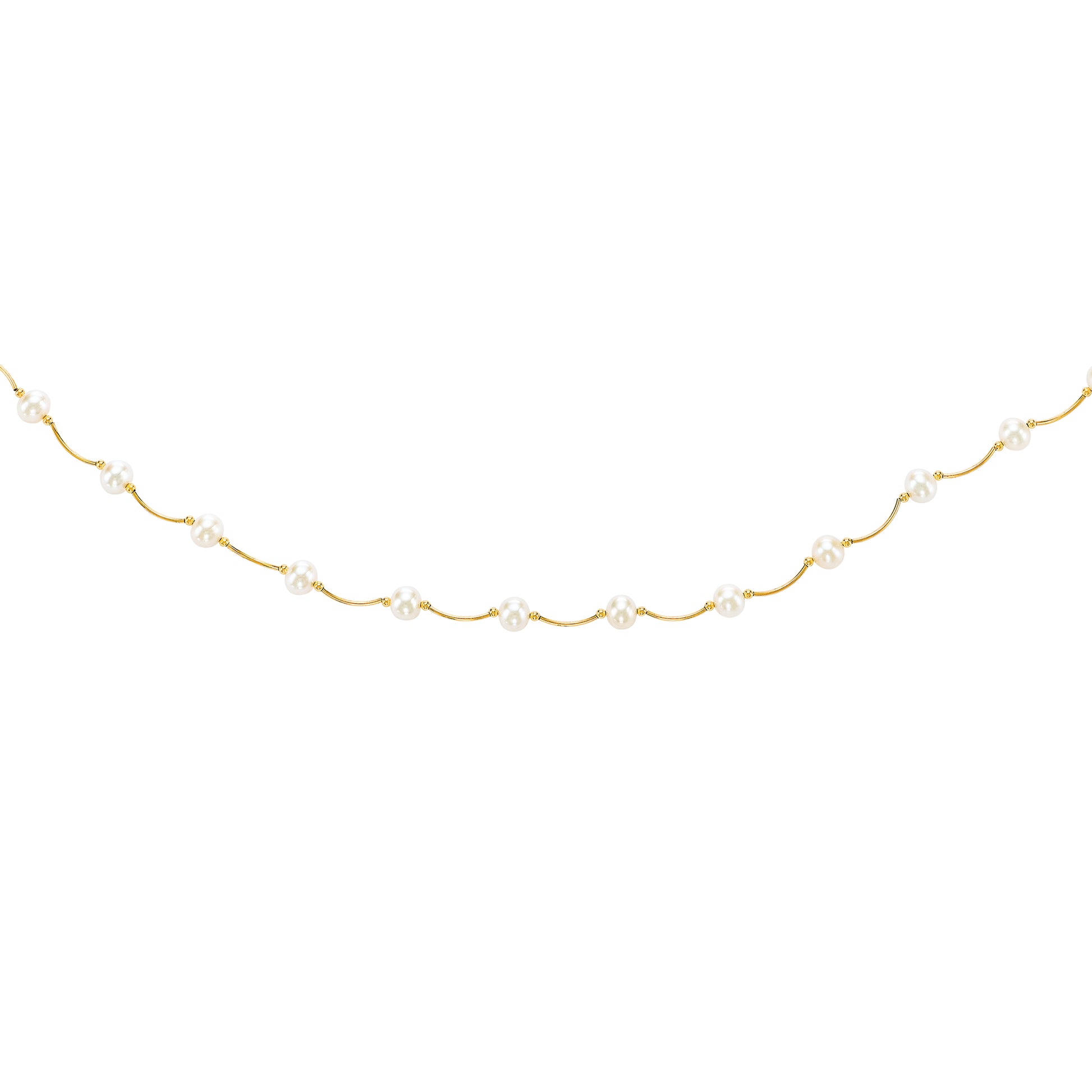 Royal Chain 14K Gold Pearl Station Scalloped Necklace TC6