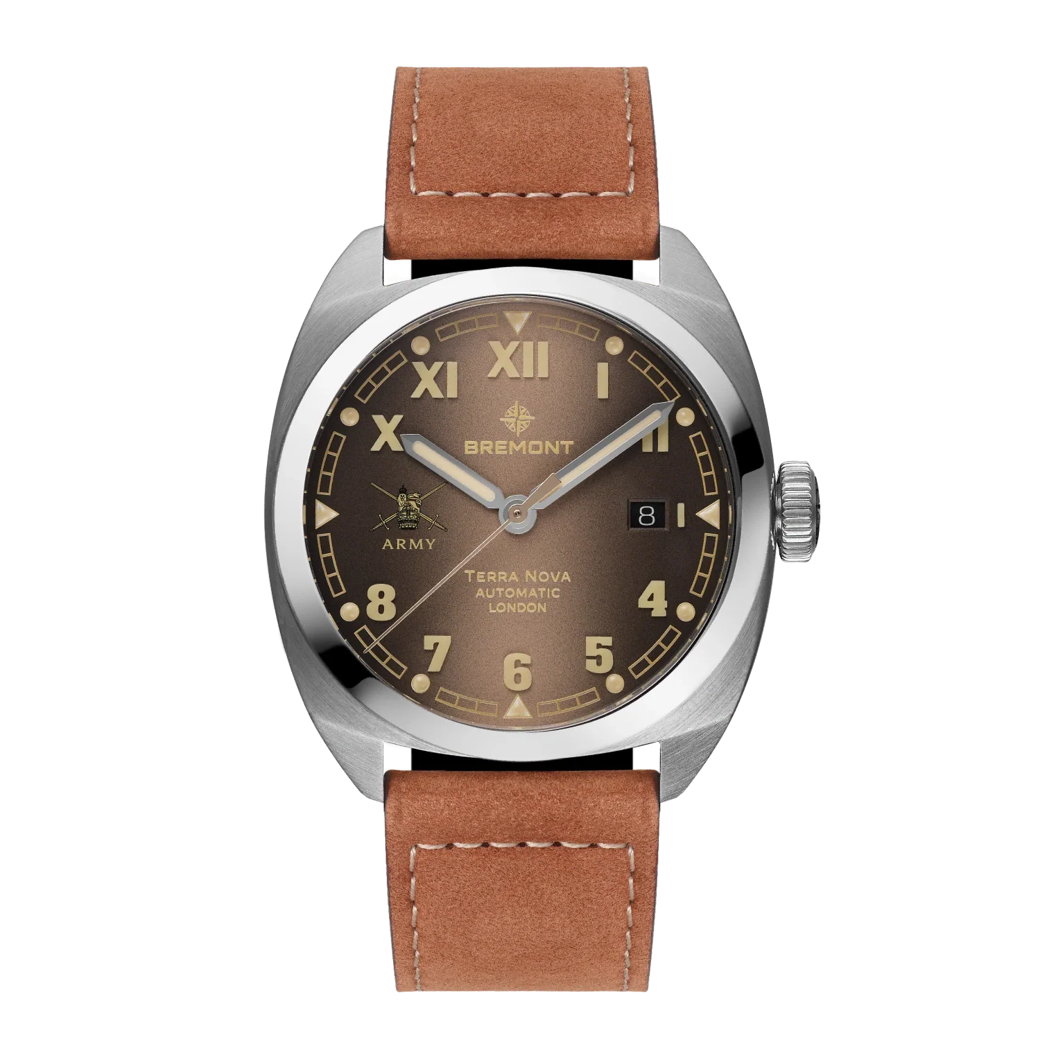 Bremont HMAF Terra Nova 40.5mm Date Leather Strap TN40-DT-SS-HMAF-BR-L-S