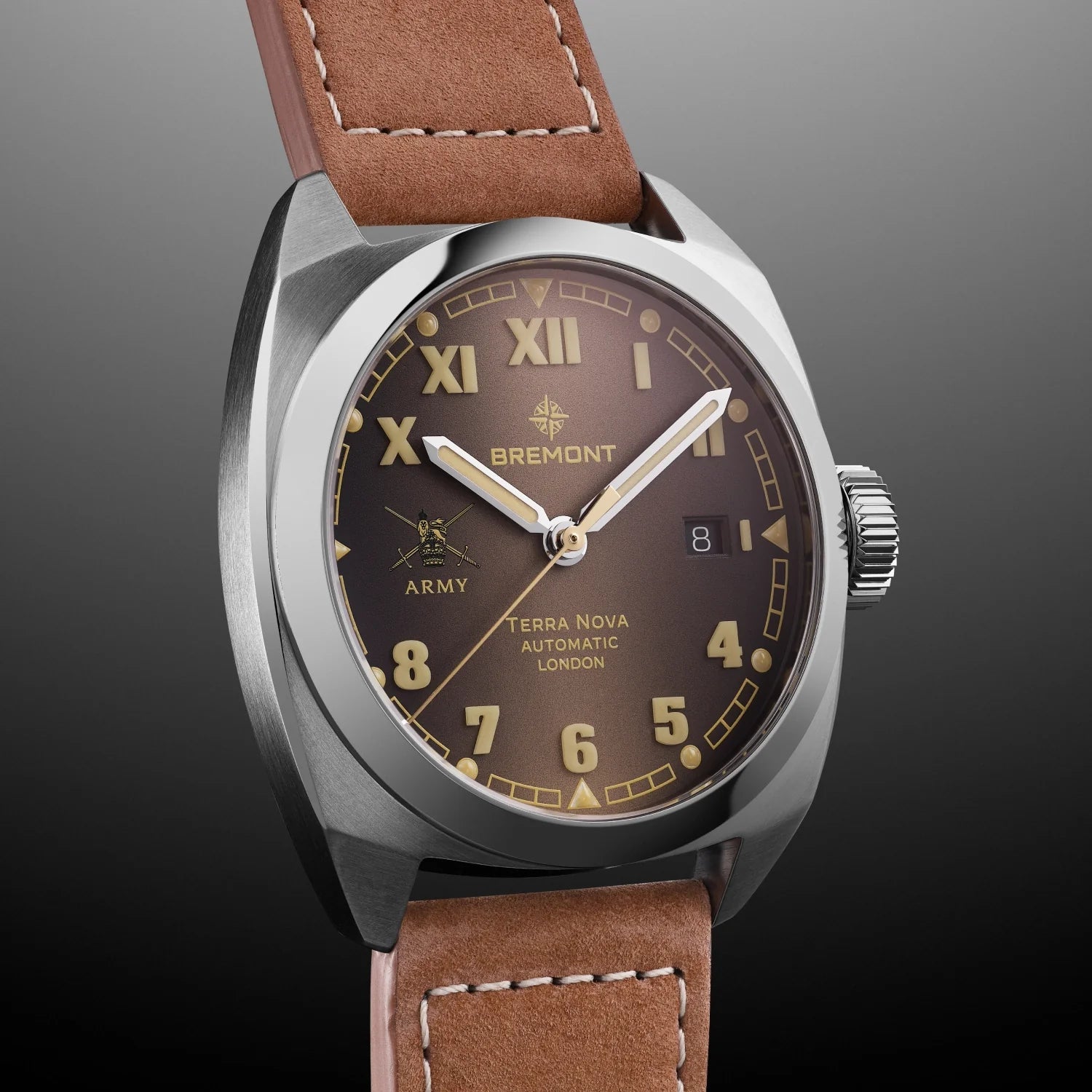 Bremont HMAF Terra Nova 40.5mm Date Leather Strap TN40-DT-SS-HMAF-BR-L-S