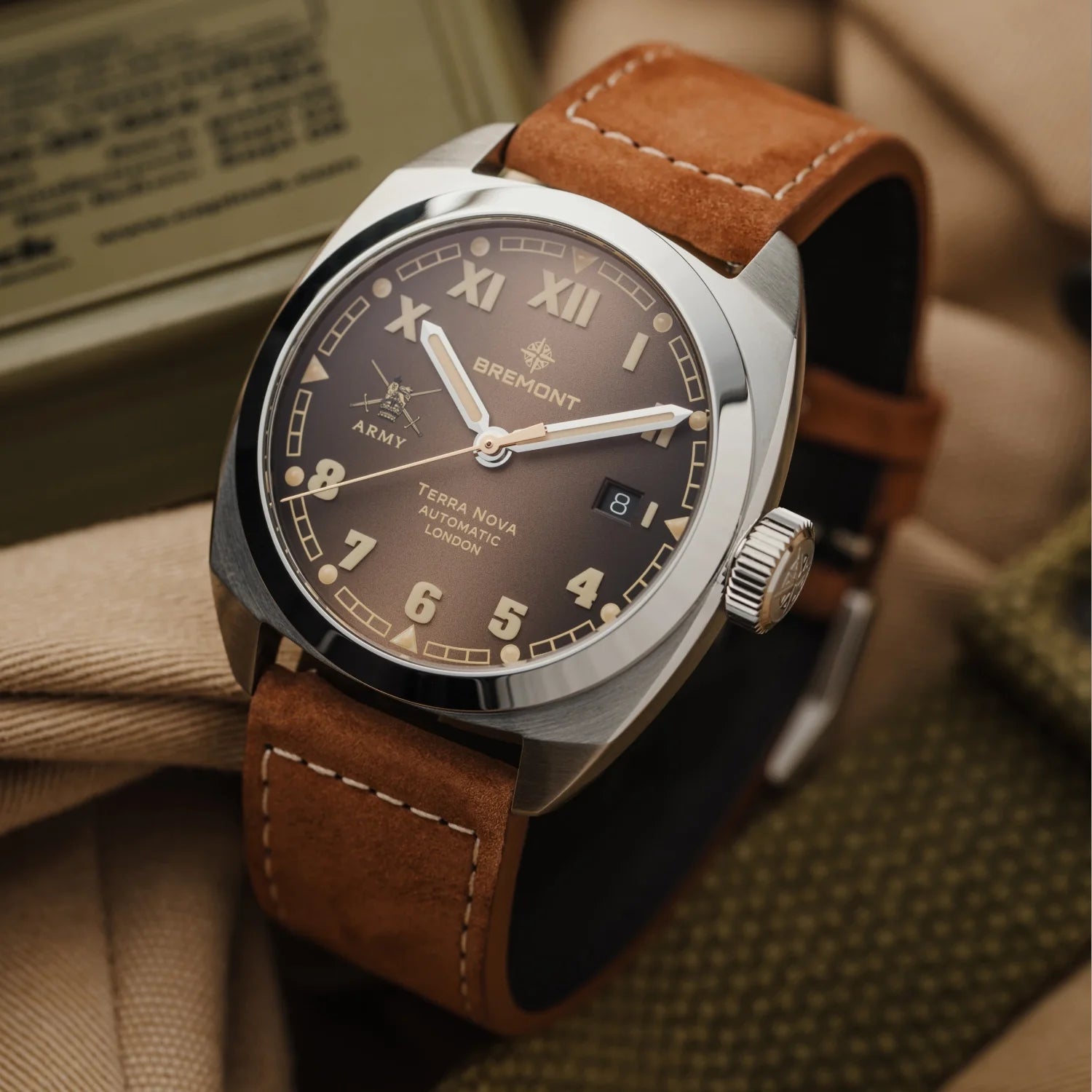 Bremont HMAF Terra Nova 40.5mm Date Leather Strap TN40-DT-SS-HMAF-BR-L-S