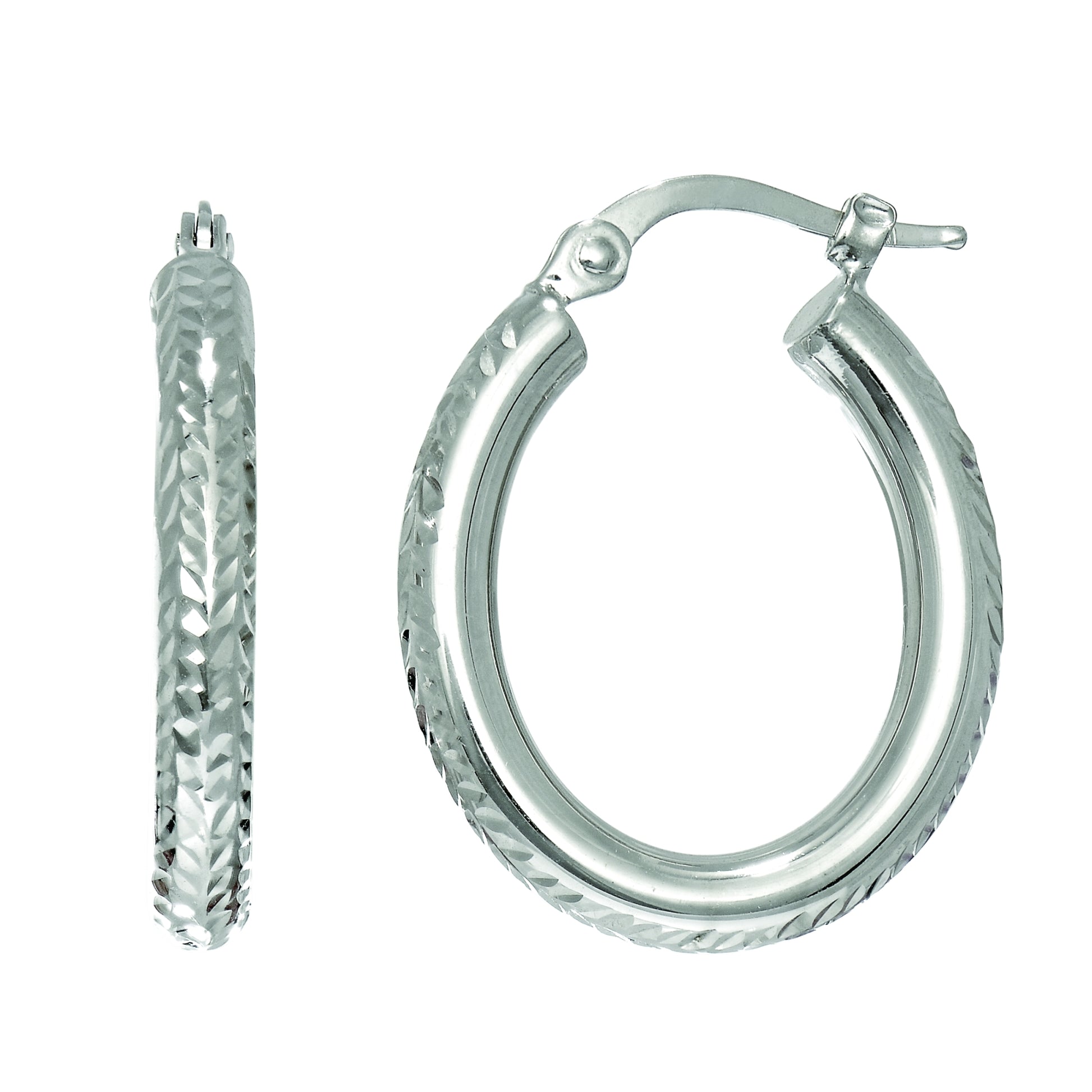 Royal Chain 14K Gold Hinged Oval Diamond Cut Hoop Earring ER1036