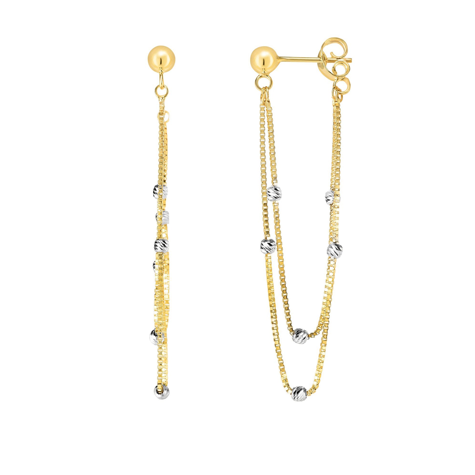 Royal Chain 14K Gold Chain & Bead Station Front to Back Drop Earring YWER6125