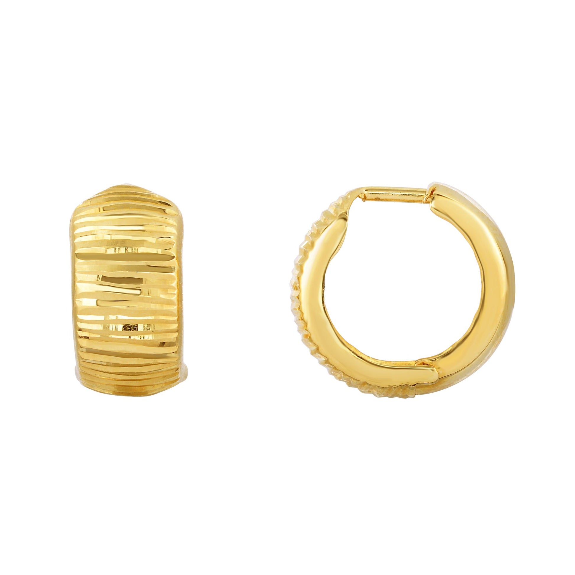 Royal Chain 14K Gold Reversible Polished & Linear Diamond Cut Huggie Earring ER3695