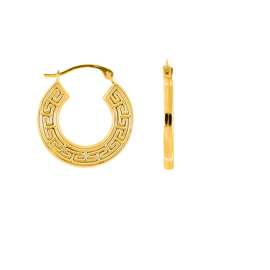 Royal Chain 10K Gold Greek Key Hoop Earring ZER524