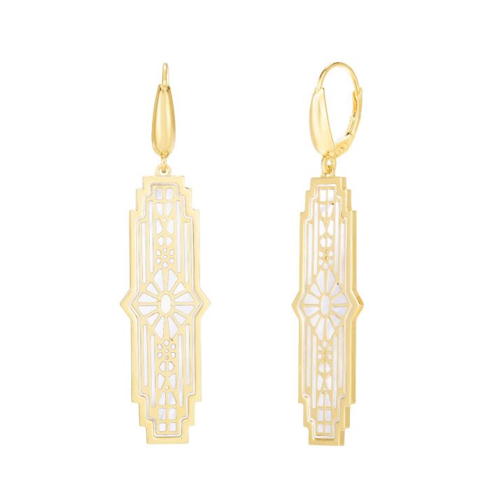 14K Gold Art Deco MOP Inlay Earrings