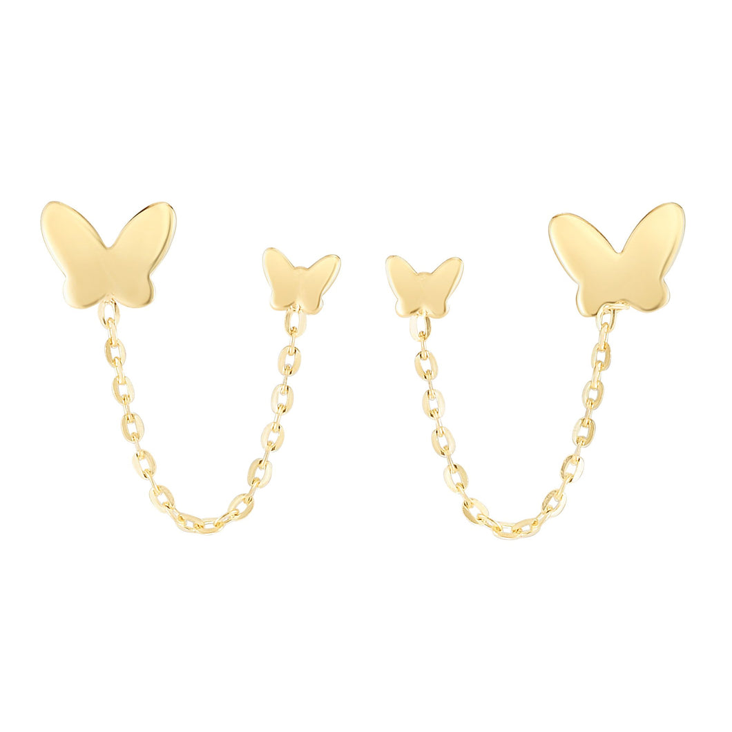 14K Double Pierced Butterfly Earrings