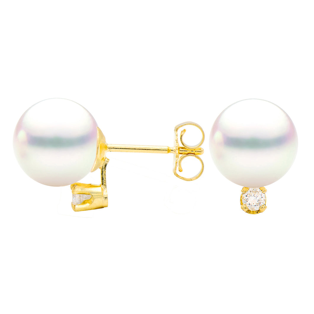 14k 0.10ctw Diamond Pearl Stud Earrings
