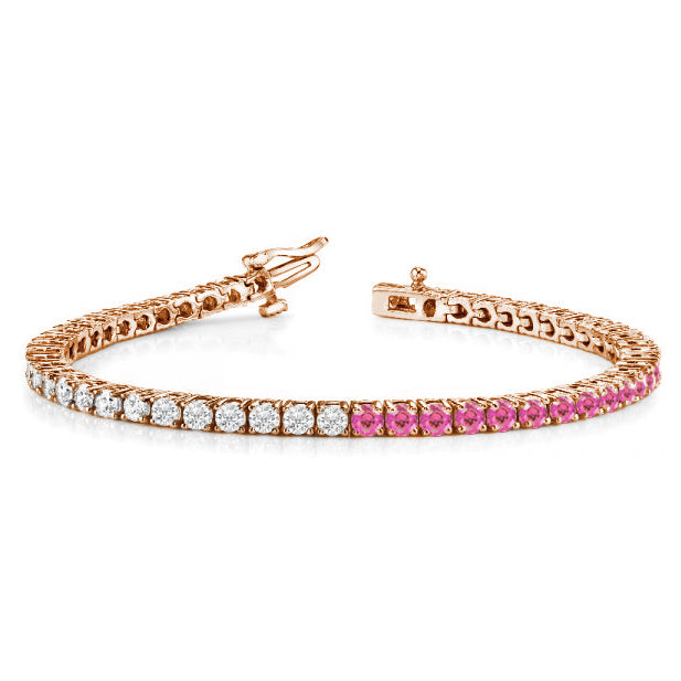 14k Diamond and Pink Sapphire Tennis Bracelet