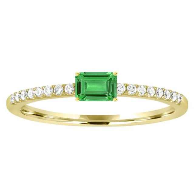 14k Yellow Emerald and Diamond Stackable Ring