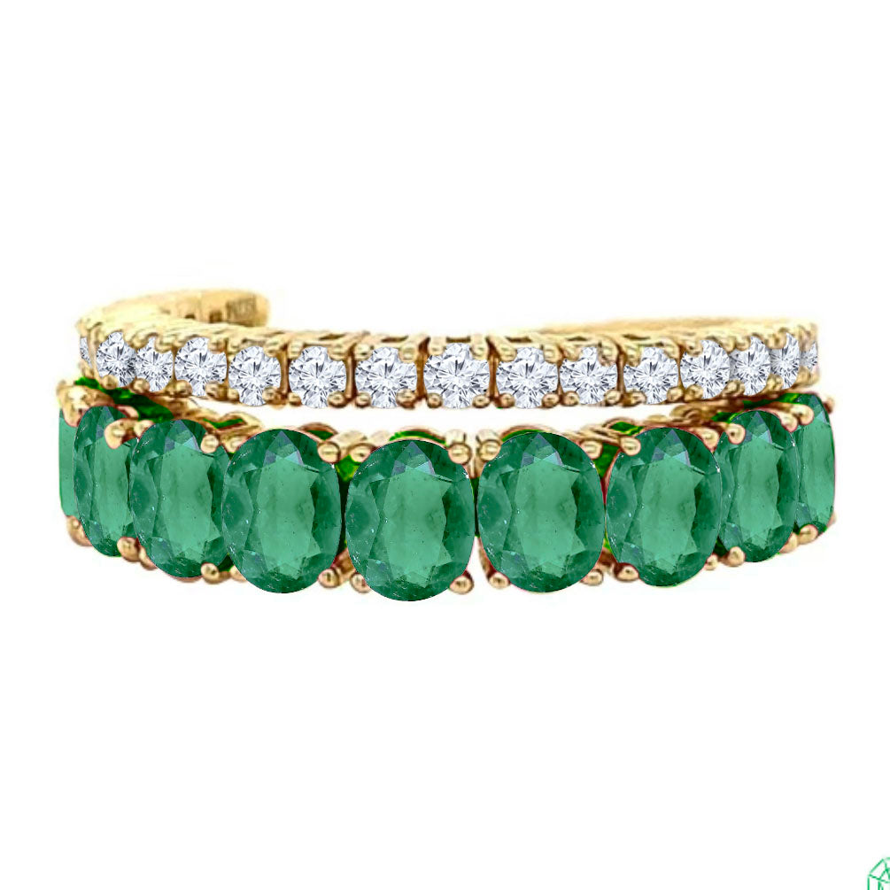 14k Emerald and Diamond Double Band Eternity Ring