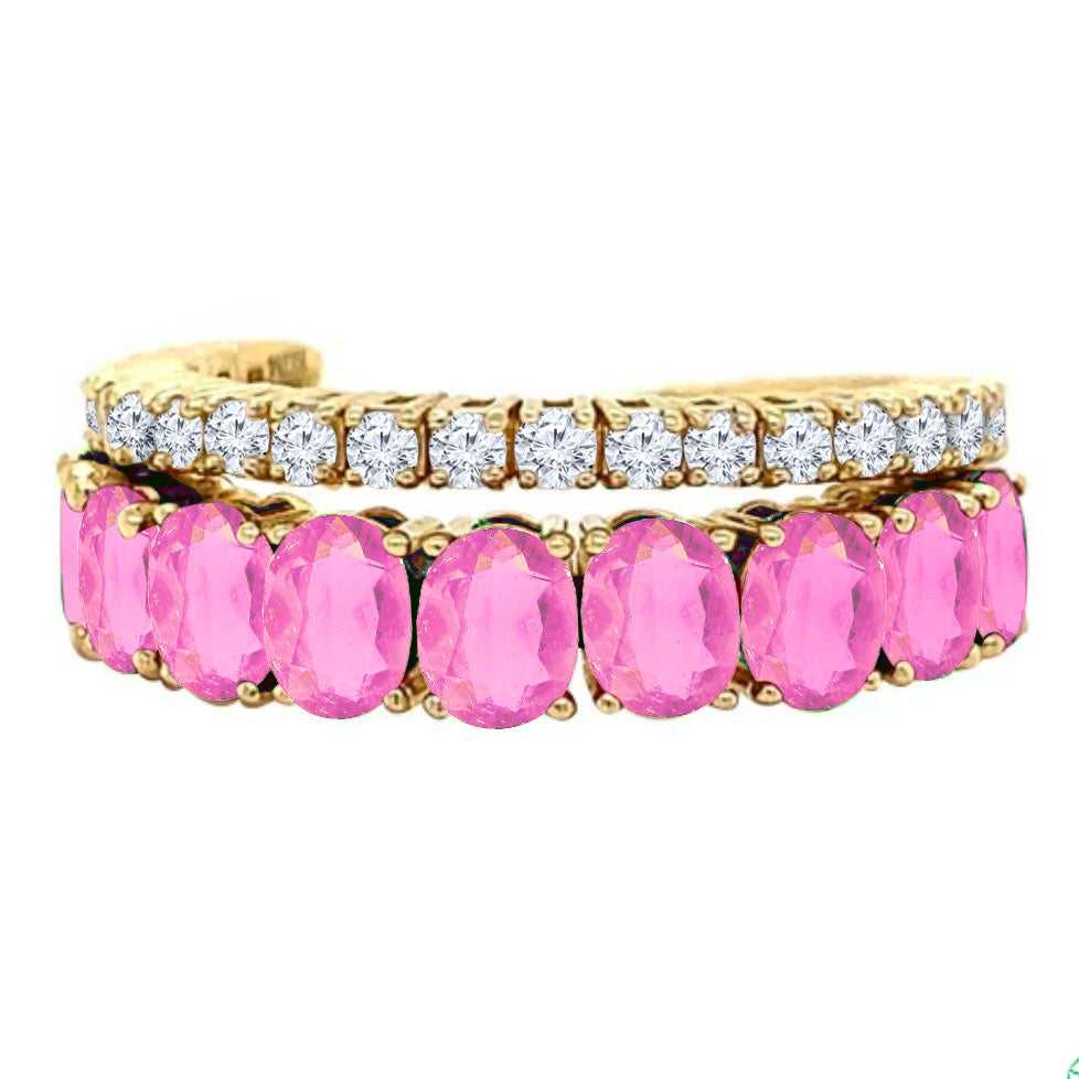 14k Pink Sapphire and Diamond Double Band Eternity Ring