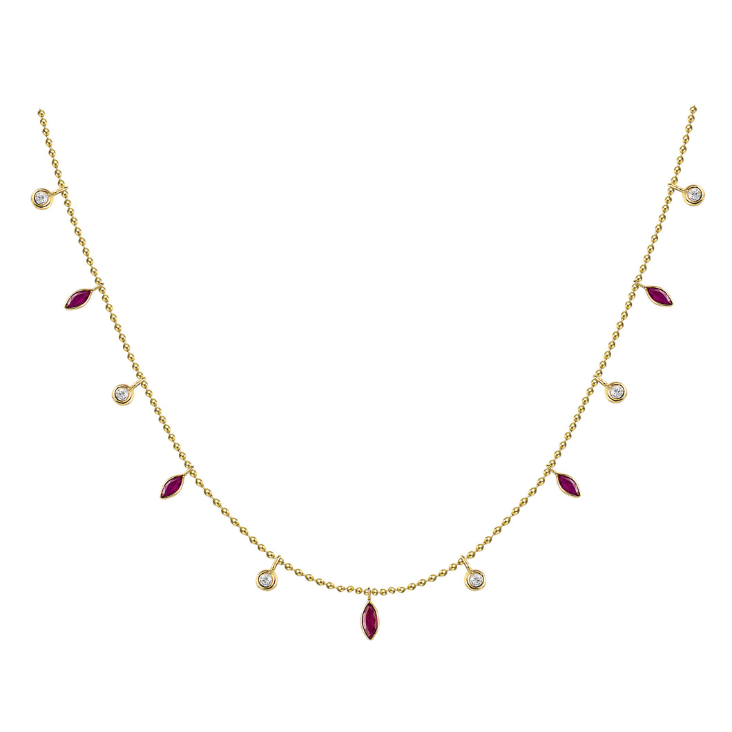 14K Diamond and Ruby Drop Necklace