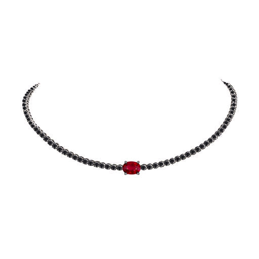 14k Ruby and Black Diamond Tennis Choker Necklace