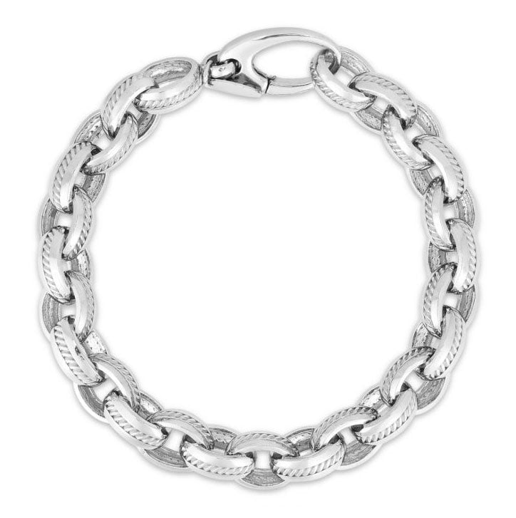 Sterling Silver Cable Inlay Rolo Chain Link Bracelet