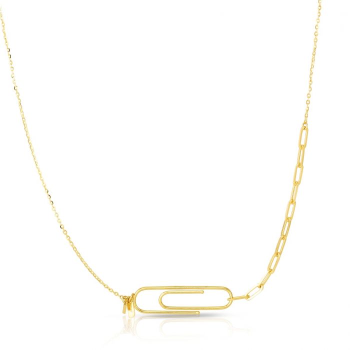 14K Gold Stationed Paperclip Necklace