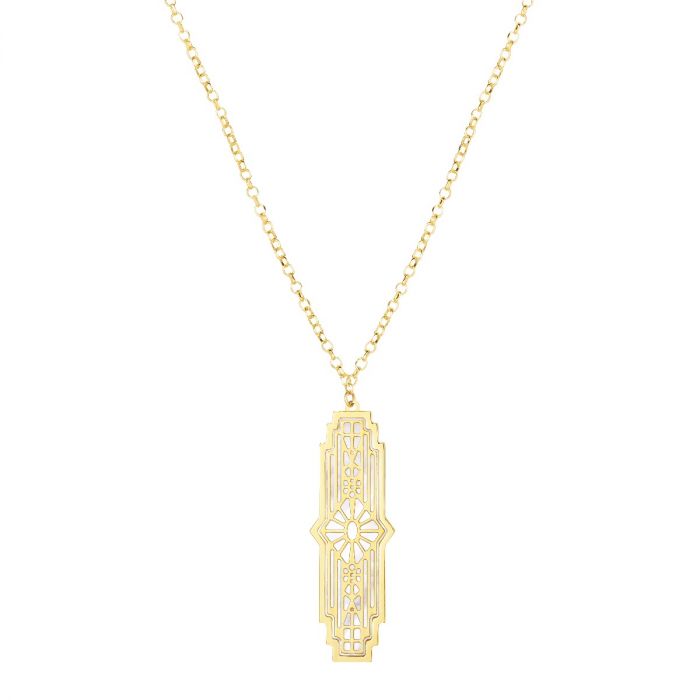14K Gold Art Deco MOP Inlay Necklace