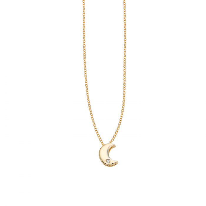 14K Gold 0.005ctw Diamond Moon Necklace