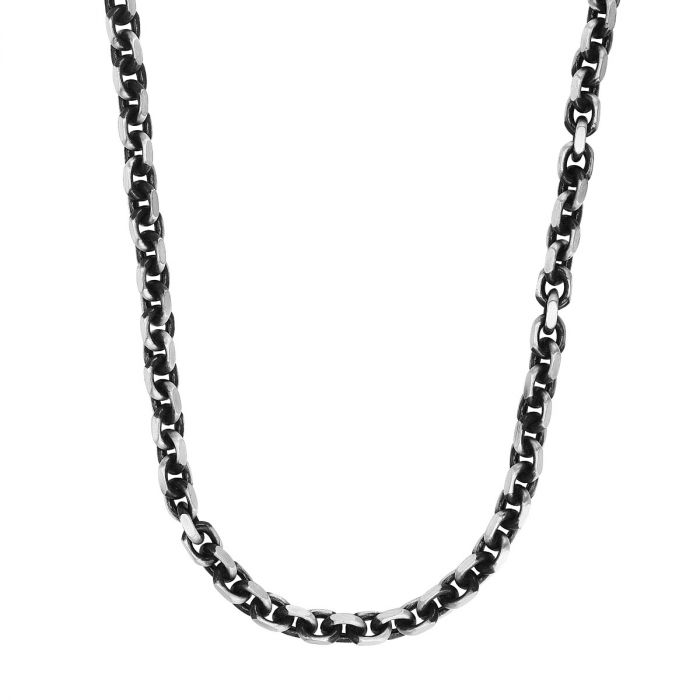 Silver 7.7mm Men's Gunmetal Anchor Chain Necklace