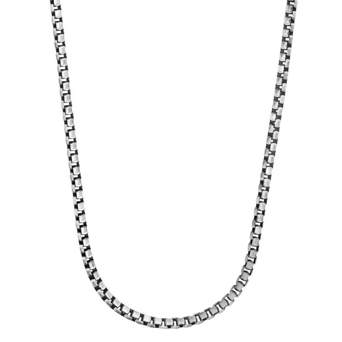 Silver 5mm Men's Gunmetal Round Box Chain Necklace