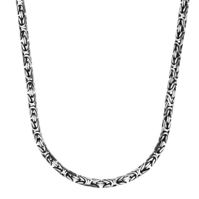 Silver 5mm Men's Gunmetal Byzantine Chain Necklace