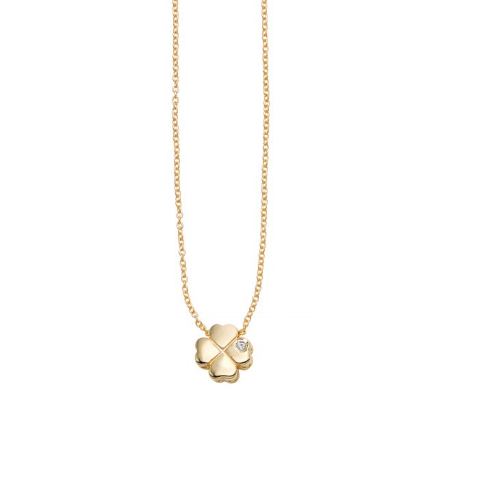 14K Gold 0.005ctw Diamond Clover Necklace