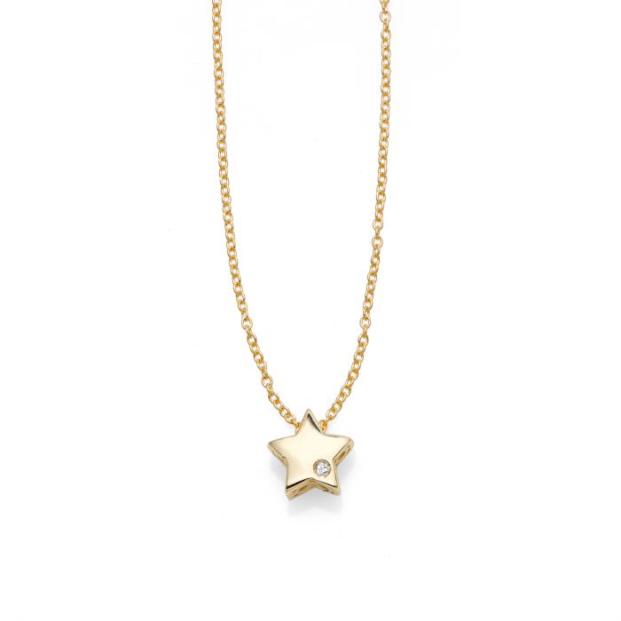 14K Gold 0.005ctw Diamond Star Necklace