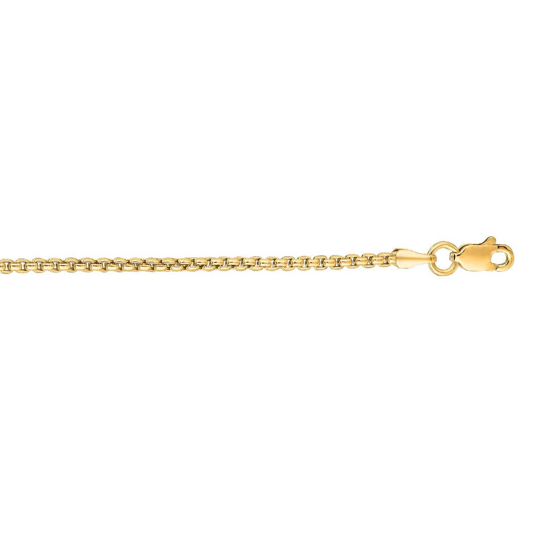 14K Gold 1.6mm Solid Round Box Chain Necklace