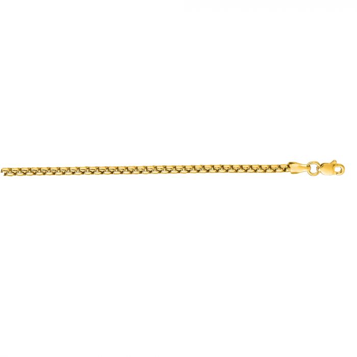 14K Gold 2.5mm Solid Round Box Chain Necklace